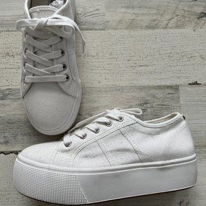 New STEVE MADDEN White Platform Canvas Shoes EMMI03S1 Womens Sz 8 Spring Summer